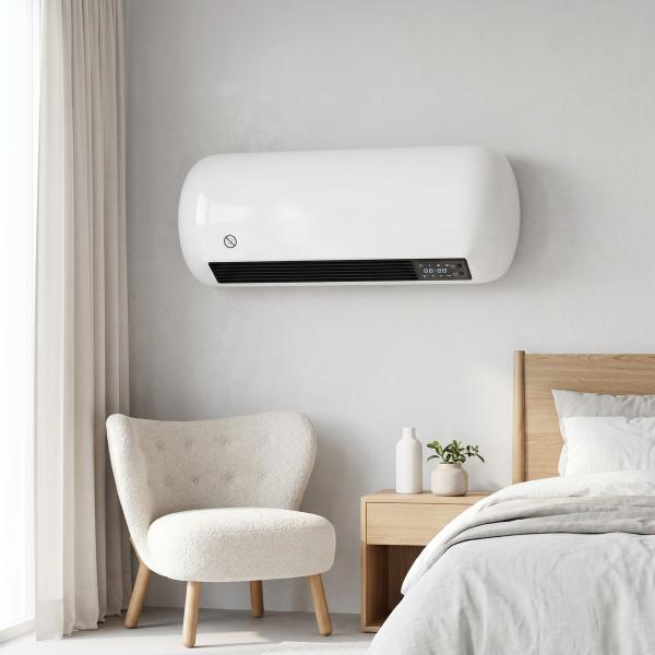 Aquecedor Elétrico de Parede 2000 W com 3 Modos, Ecrã LED, Termóstato, Temporizador e Oscilação Branco