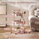 Carrinho de Cozinha Carrinho de Armazenamento com 4 Ganchos 3 Cestas Removíveis 3 Caixas Suspensas 42x38x86,5 cm Rosa