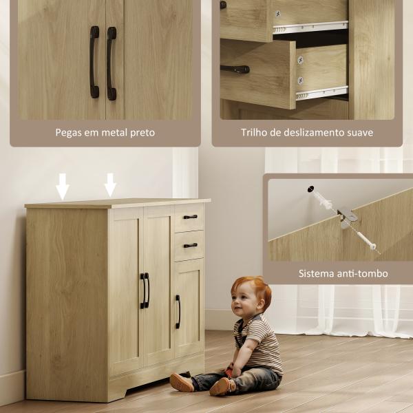 Aparador com 3 Portas Moderno para Sala de Estar com 2 Gavetas Prateleira Ajustável 120x38x79 cm Madeira