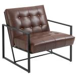 Cadeirão Chesterfield para Sala ou Escritório, Assento e Encosto Capitoné, Estrutura em Metal Preto, Pele Sintética Chocolate