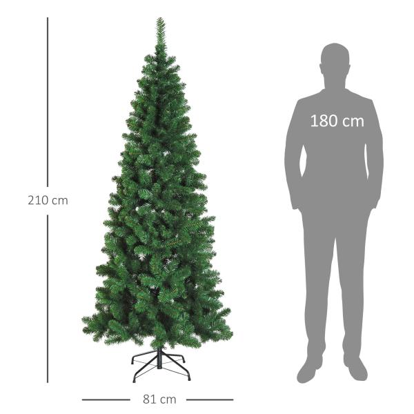 Árvore de Natal Artificial 210cm Ignífugo com 631 Ramos de PVC e Suporte de Metal Decoração de Natal para Interiores Verde