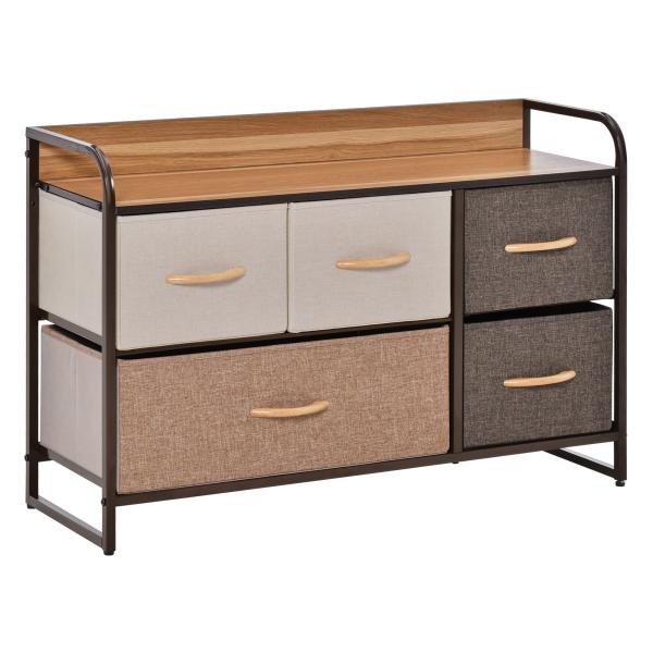 Cómoda com 5 Gavetas de Tecido Amovíveis e Dobráveis Base Elevada Armário de Armazenamento 87,5x29x58cm Multicor
