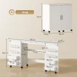 Mesa de Costura Dobrável com 6 Rodas Móvel para Máquina de Costura com 20 Pinos para Fios 4 Compartimentos 160x40x81,5 cm Branco