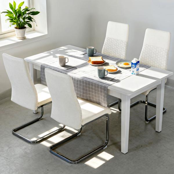 Conjunto de 4 Cadeiras de Sala de Jantar com Assento Acolchoado e Pés de Metal Cadeiras Cantilever Modernas 45x61x98 cm Creme