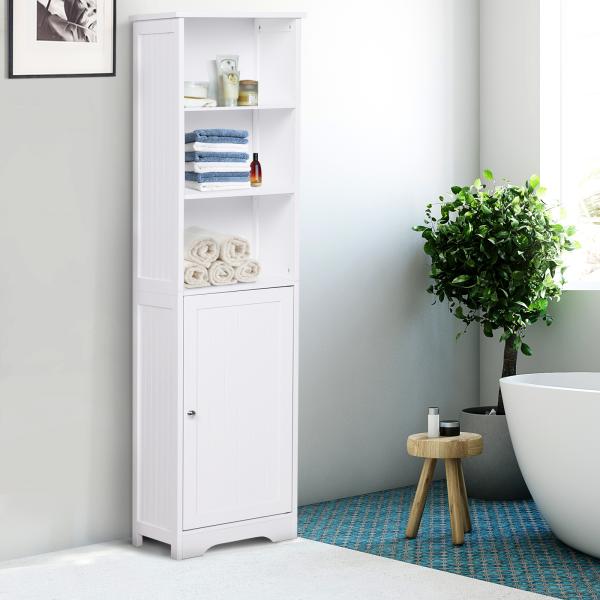 Armário de banheiro branco 5 níveis Prateleiras Coluna do banheiro com 3 prateleiras 1 porta de MDF e resistente à água 40x38x160cm