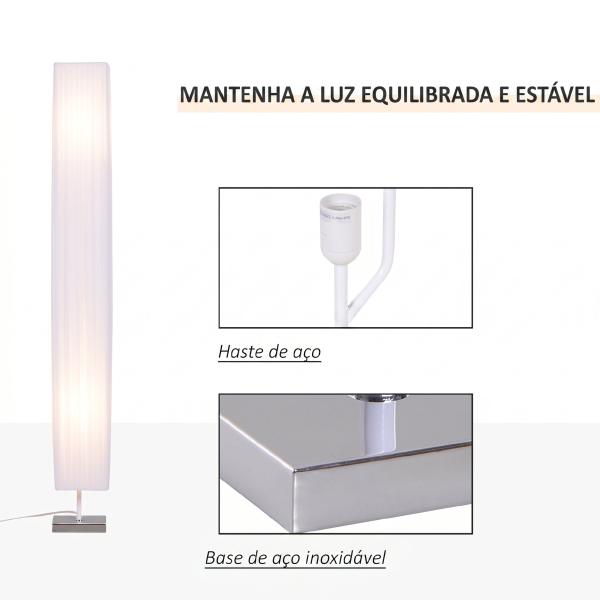 Candeeiro de Pé com 2 Casquilhos E27, Ecrã em Tecido, Interruptor de Pedal e Base em Aço Inoxidável, Branco