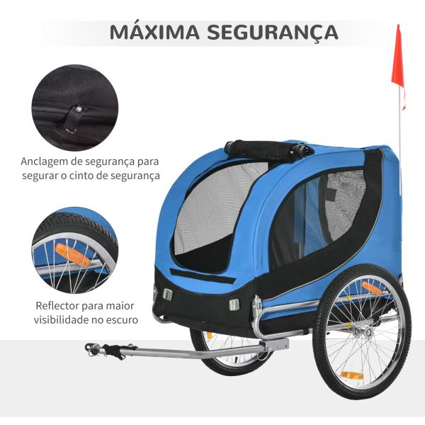 Reboque de Bicicleta para Cães Reboque de Bicicleta para Animais de Estimação com Bandeira Reflectores 130x73x90cm Azul