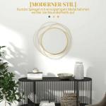 Espelho Decorativo de Parede Adorno de Parede Metálico Ø65 cm com Ganchos para Sala de Estar Quarto Corredor Dourado