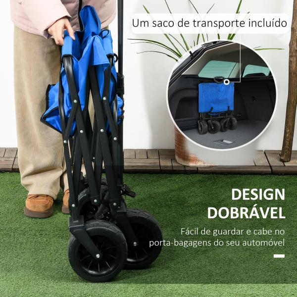 Carrinho de Transporte Dobrável com Bolsa Térmica Removível Capacidade 100 kg para Campismo Praia 113x57x77 - 100 cm Azul