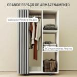 Roupeiro com Rodas, Cortina, Barra para Pendurar Roupa e 3 Prateleiras Abertas para Quarto, 80x40x128 cm, Branco