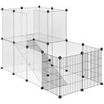 Recinto para Animais de Estimação Pequenos DIY com 21 Painéis de Resina e 6 Painéis de Arame 140x70x90cm Transparente e Preto