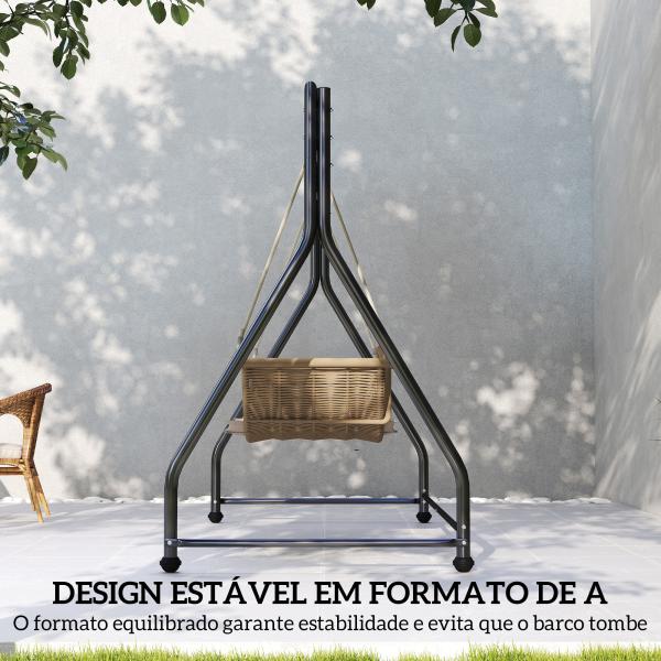 Estrutura de Balanço em Aço para 2 ou 3 Assentos Capacidade de 360 kg 210x117x175 cm Preto