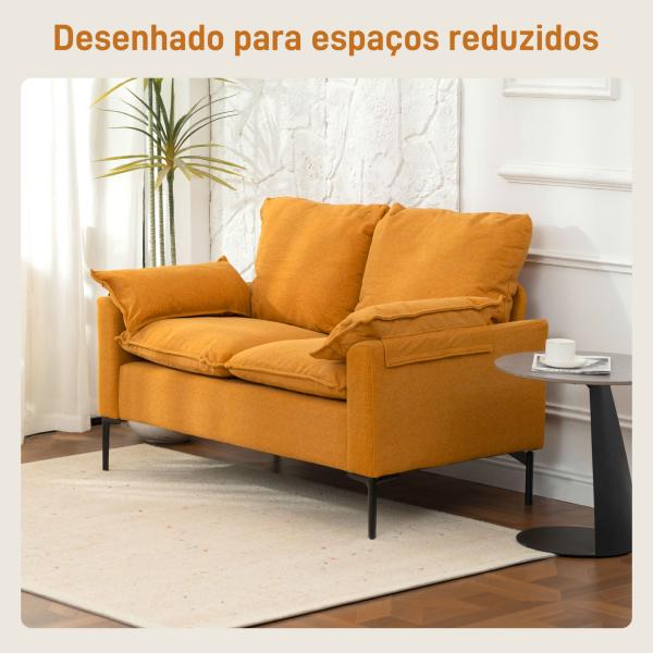 Sofá de 2 Lugares Revestido em Veludo Sofá Moderno com Pés de Metal Apoios de Braços Acolchoados 130x77x84 cm Amarelo Mostarda