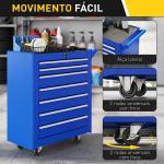 Carrinho de Ferramentas com 7 Gavetas Carrinho de Oficina com Fechadura Pega 2 Rodas com Travão 69x33x75 cm Azul
