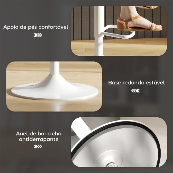 2 Bancos de Bar Reguláveis em Altura 84 - 104 cm com Encosto e Apoio para os Pés Estofadas em PU Giratórias em 360° Branco