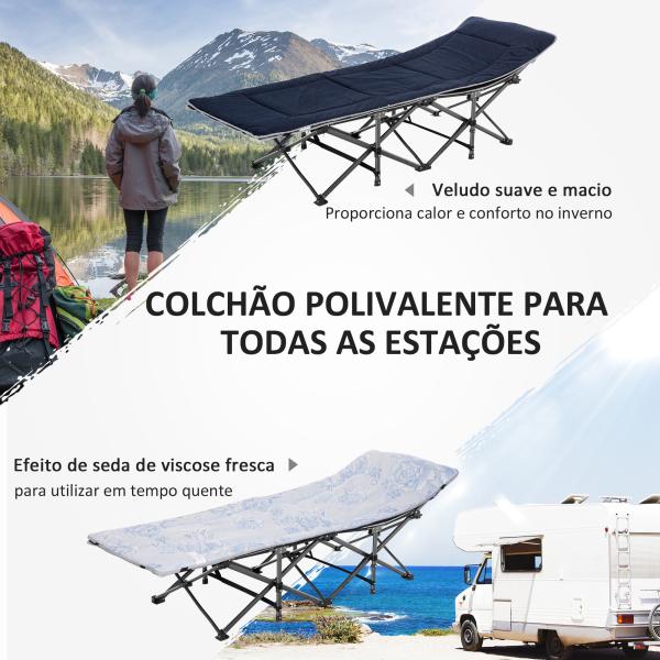 Cama de Campismo Dobrável com Almofada Bolso Lateral e Bolsa de Transporte 188x64,5x53 cm Preto e Azul Escuro