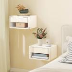 Conjunto de Mesas de Cabeceira Suspensas com Gaveta e Prateleira Aberta 37x32x21 cm Branco Brilhante