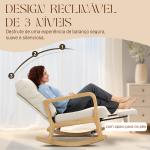 Poltrona Baloiço com Encosto Ajustável de Veludo Cotelê Nórdica Pés de Madeira Braços Almofada Lombar 70x89x97,5 cm Creme