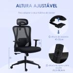 Cadeira de Escritório com Apoio para os Braços 2D Cadeira de Escritório com Altura Ajustável Apoio para a Cabeça Suporte Lombar Alto 67x64x117 - 127cm Preto
