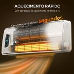 Aquecedor Elétrico de Baixo Consumo de Parede 2000W com 3 Modos Ecrã LED Termostato Temporizador e Oscilação 54x18,7x14,5 cm Branco