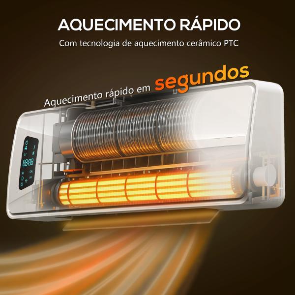 Aquecedor Elétrico de Baixo Consumo de Parede 2000W com 3 Modos Ecrã LED Termostato Temporizador e Oscilação 54x18,7x14,5 cm Branco