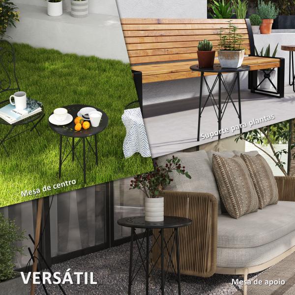 Mesa de Jardim Redonda Mesa de Varanda Ø40x50 cm com Pés Ajustáveis e Estrutura em Forma de X para Exterior e Interior Preto