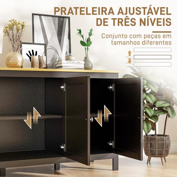 Aparador Sala de Estar com 3 Portas e Prateleiras Ajustáveis Estilo Moderno 120x40x70 cm Preto e Madeira