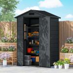 Abrigo de Jardim 1,09 m² 128x104x196 cm com Base Porta com Fechadura Janela e Ventilação, Cinzento Escuro