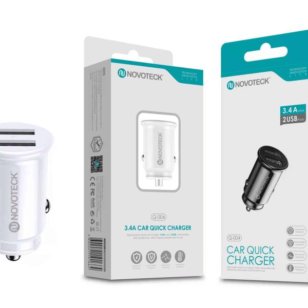 Novoteck Q - 004 Mini Carregador Rápido para Carro com Dupla USB 3.4A - Branco