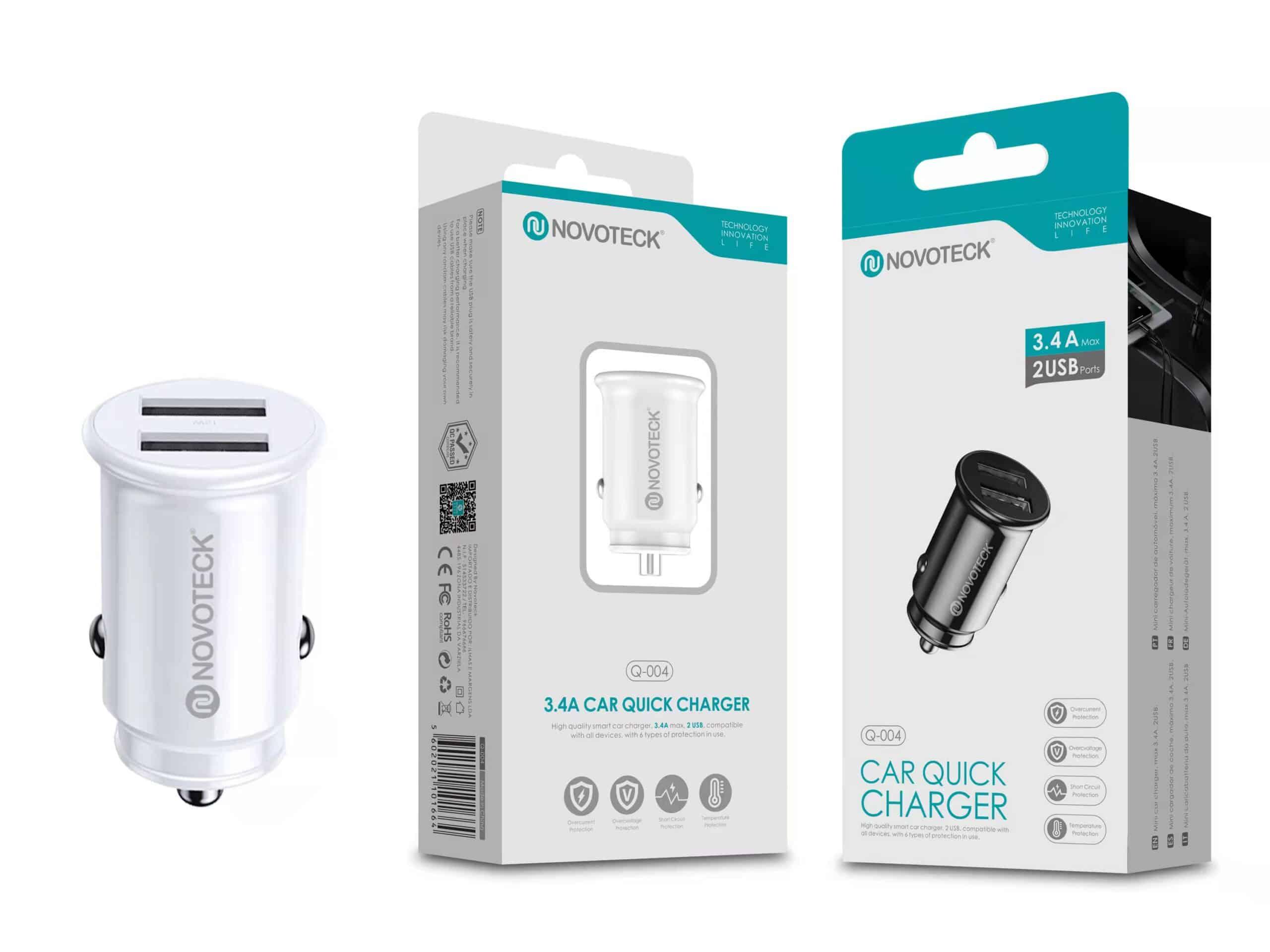 Novoteck Q - 004 Mini Carregador Rápido para Carro com Dupla USB 3.4A - Branco