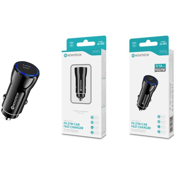 Carregador Rápido Automóvel Novoteck Q - 005 Negro com Porta Tipo - C PD 27W