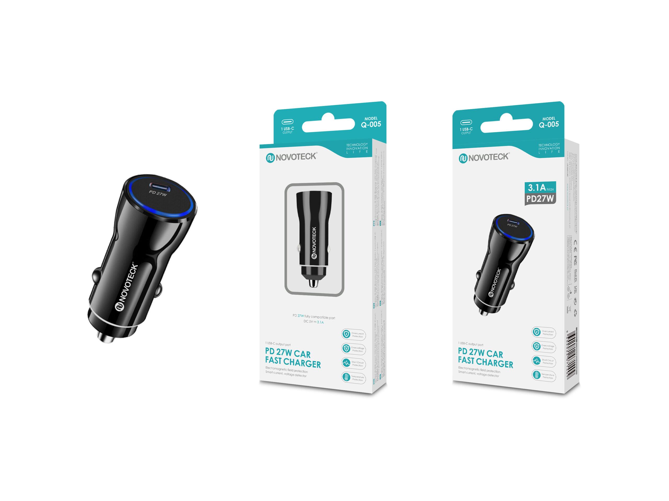 Carregador Rápido Automóvel Novoteck Q - 005 Negro com Porta Tipo - C PD 27W