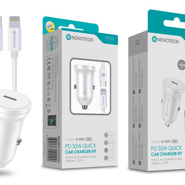 Kit Carregador Rápido para Carro NOVOTECK Q - 009L PD 35W - Inclui Cabo Usb - C to Lightning de 1m, Carregamento Eficiente e Seguro