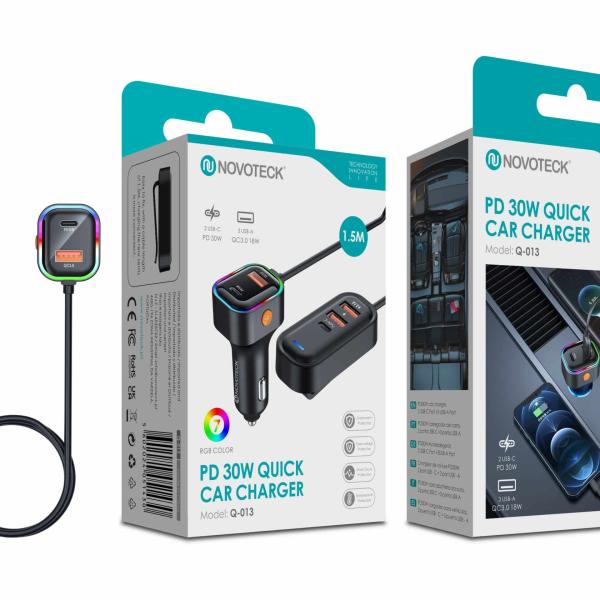 Carregador Rápido para Carro Q - 013 – PD 30W com Iluminação RGB