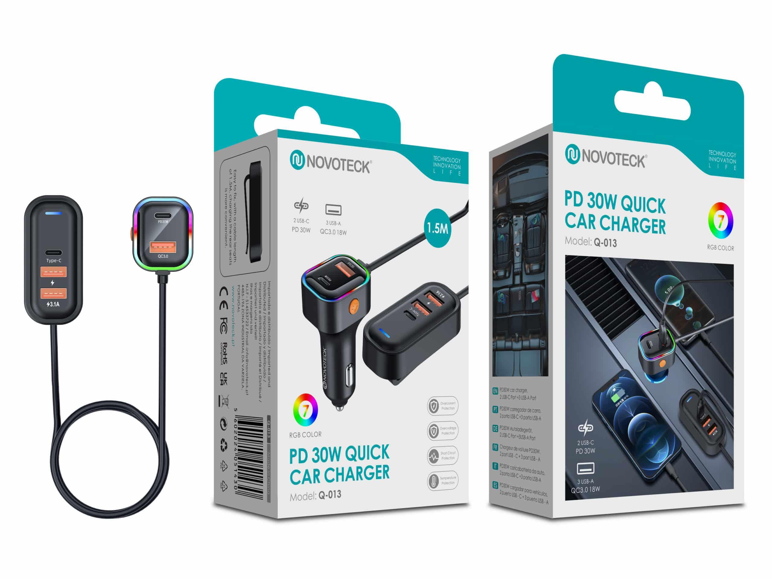 Carregador Rápido para Carro Q - 013 – PD 30W com Iluminação RGB