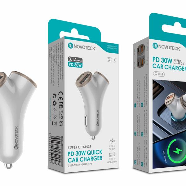 Carregador Rápido para Carro Q - 014 – PD 30W com 2 USB - C + 2 USB - A