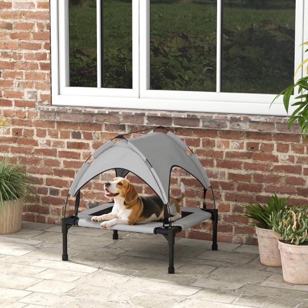 Cama para Cães Elevada com Toldo para Cães Médios com Estrutura de Aço e Bolsa de Transporte 76x61x69,5 cm Cinza Claro