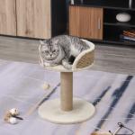 Arranhador para Gatos Pequeno 49 cm com Poste em Juta, Cama e Bola Pendente, 40x40x49 cm, Bege