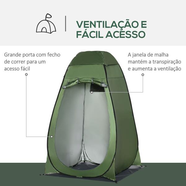 Tenda de Duche Tenda de Privacidade Portátil com 1 Gancho Bolso Bolsa de Transporte e UV20+ 126x124x189 cm Verde