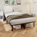 Estrutura 140x190 cm Estrado de Cama de Plataforma de Aço com Ripas de Álamo Fácil de Montar Carga 350 kg Preto