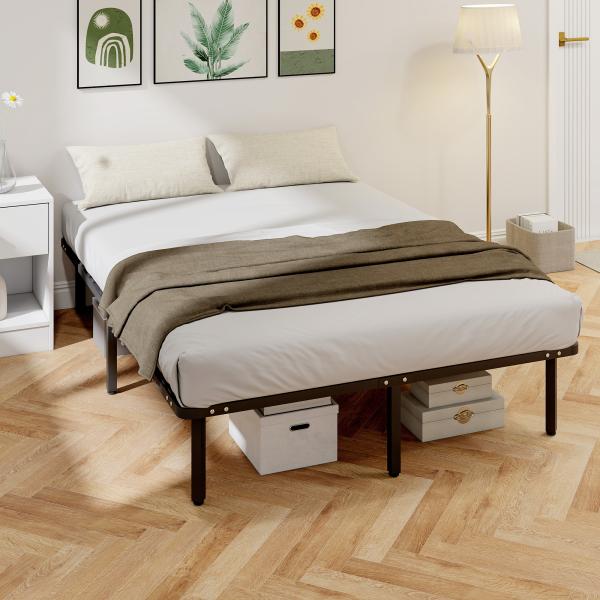 Estrutura 140x190 cm Estrado de Cama de Plataforma de Aço com Ripas de Álamo Fácil de Montar Carga 350 kg Preto