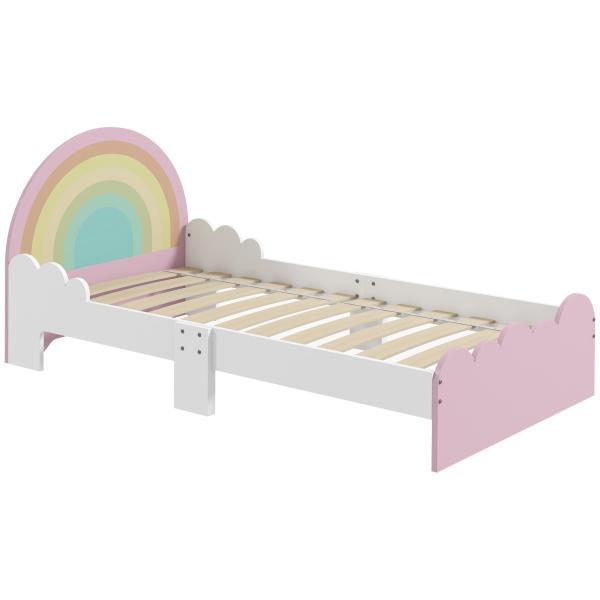 Cama para Crianças de 3 - 6 Anos 143x74x66 cm Cama Infantil de Madeira em Forma de Arco Íris Rosa