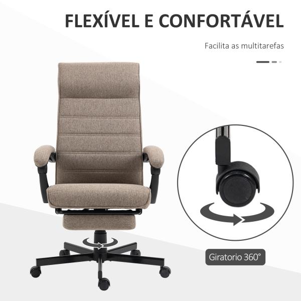 Cadeira de Escritório Reclinável com Altura Ajustável Apoio para os Braços Apoio para os Pés Retrátil 68x67x106 - 114cm Marrom
