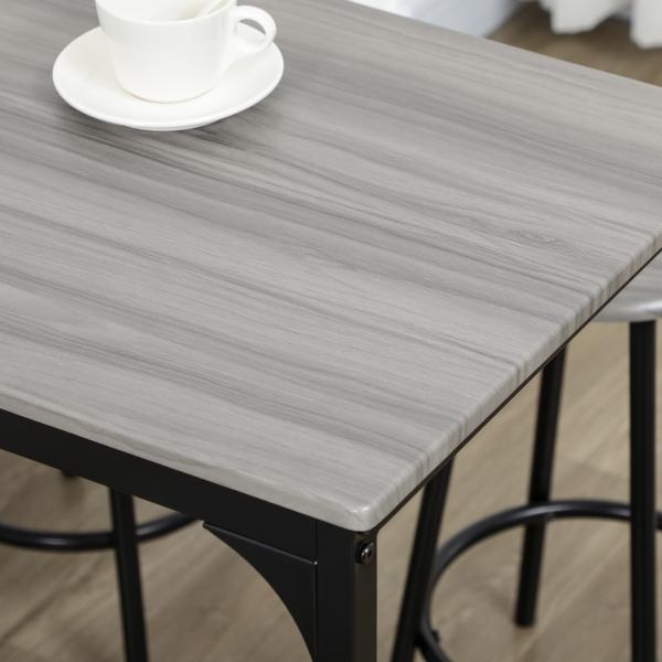 Conjunto de Móveis Altos de Bar com 5 Peças Mesa de Refeição Industrial e 4 Bancos Redondos Cinzento e Preto