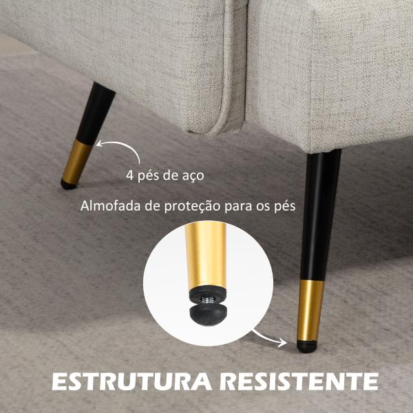 Sofá de 2 Lugares Moderno Estofado em Poliéster com 4 Almofadas Apoio para os Braços e Pés de Aço 139x68x80 cm Creme