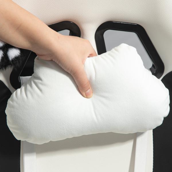 Cadeira Gaming com Orelhas Cadeira Gamer Reclinável com Altura Ajustável e Suporte Lombar 65x62x116 - 124 cm Branco