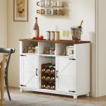 Aparador de Cozinha Rústico com Prateleiras Ajustáveis e Suporte para Garrafas 120x37x88 cm Branco
