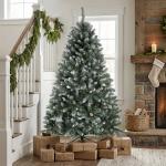 Árvore de Natal Artificial 180 cm Árvore de Natal com 910 Ramos com Efeito Neve 58 Pinhas Verde