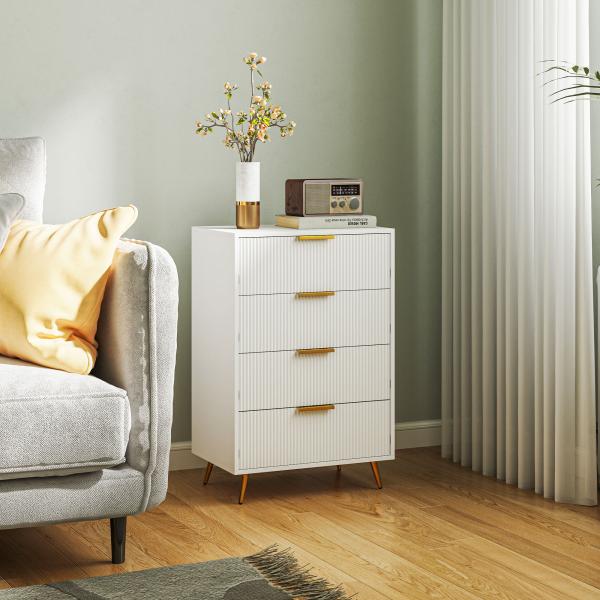Cómoda com 4 Gavetas Cómoda de Dormitório Moderna com Desenho Ondulado Anti - Tombo 60x40x90 cm Branco