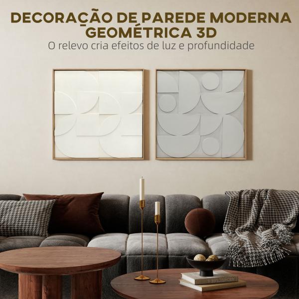 Decoração de Parede em Madeira 3D Conjunto de 2 Peças com 80 cm e Padrões Geométricos Branco